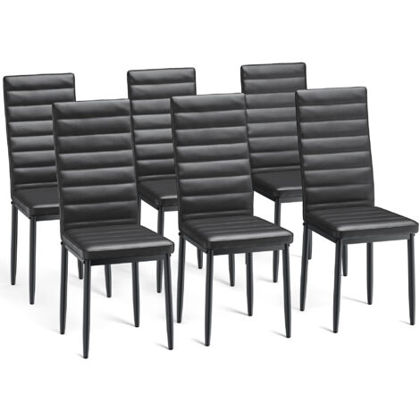 Bealife Lote de 6 Sillas de Comedor/Cocina con Asiento Acolchado en Cuero PU, Pata Metálica y Pies de Goma Negros