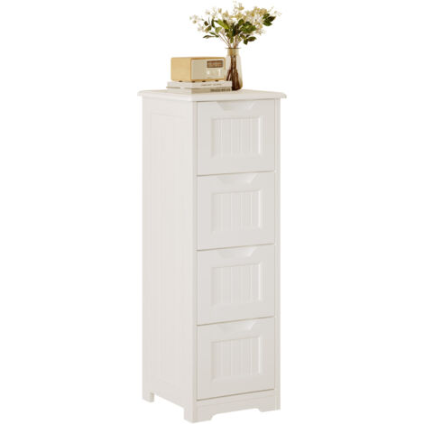 Bealife Mueble de Baño Pequeño con 4 Cajones, Mueble Bajo de Almacenamiento con Patas 28x28x84 cm Armario Blanco