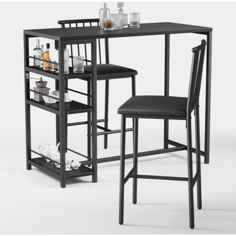 Bealife Mesa Alta para Comer de Pie con 2 Taburetes con Respaldo - Juego de Muebles de Cocina y Comedor con Estructura de Acero Negro