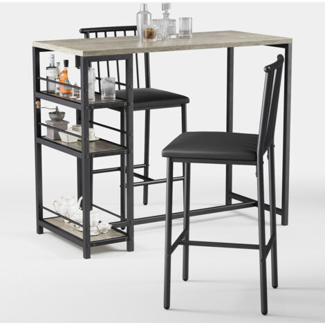 Bealife Mesa Alta para Comer de Pie con 2 Taburetes con Respaldo - Juego de Muebles de Cocina y Comedor con Estructura de Acero Gris