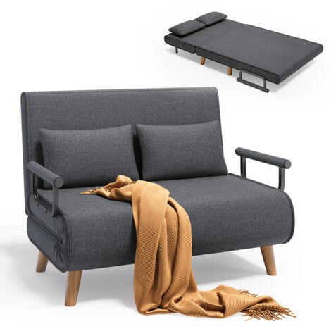 Bealife Sillón Convertible 2 Plazas Sofá Cama Modular Chaise Longue 2 Cojines Patas de Madera Ajustable Plegable