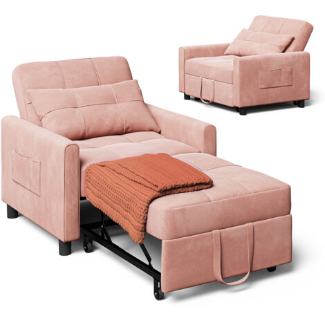 Sofá Cama Convertible Rosa Bealife Cenizo Modular con Tumbona, Cojín Ajustable, Almacenamiento y Ruedas Plegables Individual