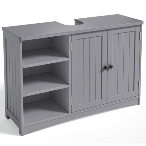 Bealife Mueble bajo lavabo para baño con 2 puertas, 3 estantes abiertos regulables y base - 90 x 30 x 60 cm