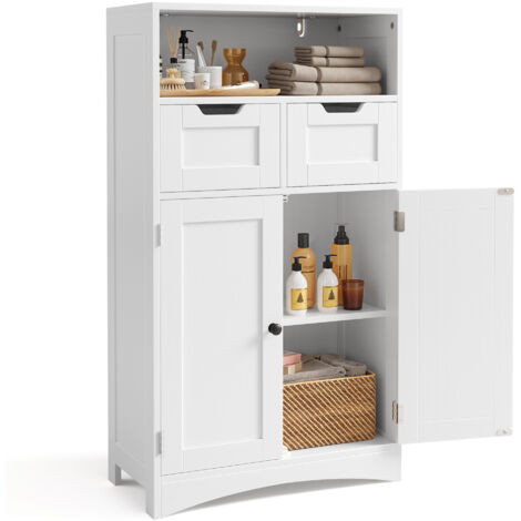 Bealife Mueble de Almacenamiento para Baño Armario Bajo Moderno 108cm 2 Cajones Modulables Estantes Regulables 2 Puertas Blanco 60x30x108cm