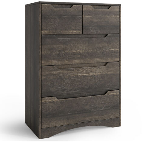 Cómoda de Dormitorio Bealife 5 Cajones Mueble de Almacenamiento para Dormitorio Salón y Porche Manija Integrada Dispositivo Antitropezón Marrón Oscura