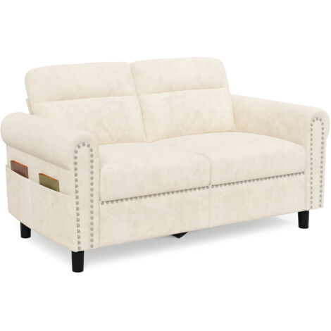 Sofá de 2 Plazas Bealife Tapizado en Ante con 2 Cojines de Asiento y 2 de Respaldo Estructura de Madera y Metal para Salón Dormitorio 152 x 76 x 84 cm Beige