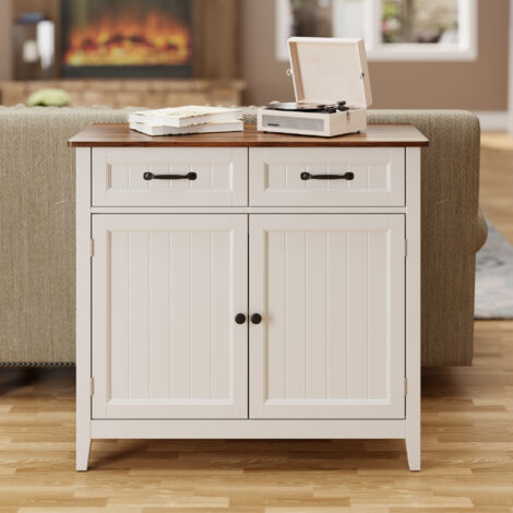 Credenza Buffet Marrón con 2 Armarios y 2 Cajones, Ideal para Sala de Estar, Pasillo, Entrada y Comedor