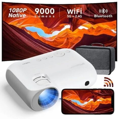 Proyector Yoton Y7 1080P Nativo 9000 Lúmenes WiFi 5G Bluetooth Zoom Trapezoidal Estuche de Transporte