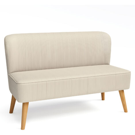 Sofá de 2 Plazas Bealife Sillón Tapizado en Pana con Estructura de Madera y Metal para Salón Dormitorio Estudio Apartamento Pequeño 119 x 56 x 78 cm Beige
