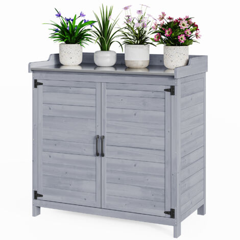 Tavoli da lavoro per Giardinaggio Bealife Armadio Esterno di Riordino 2 in 1 Legno di Abete Acciaio Grigio