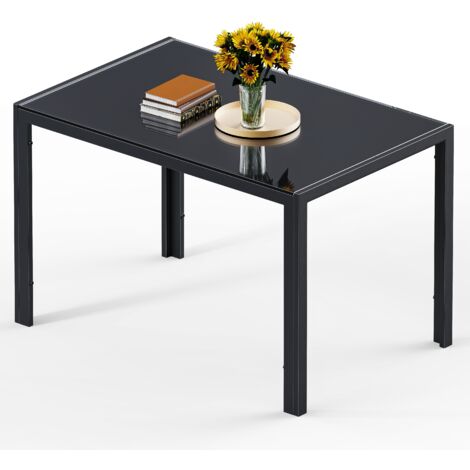 Bealife Tavolo da Pranzo in Vetro Temperato Nero con Struttura in Metallo 6 Posti 130x70x75 cm