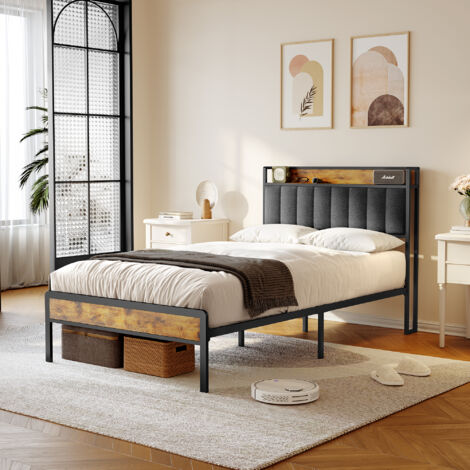 Gizoon Struttura per letto queen size con testiera wingback, letto a piattaforma imbottita con testiera geometrica moderna, doghe in legno, silenziosa, senza bisogno di molle (beige