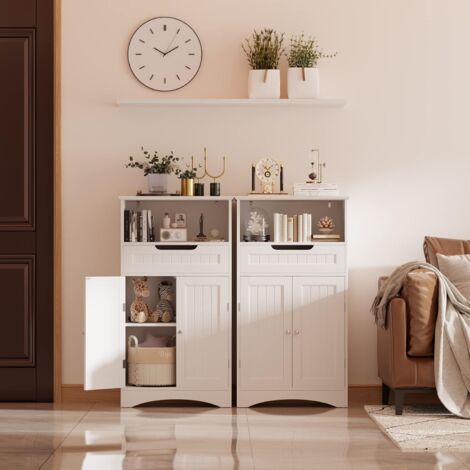 Bealife Mobile Bagno Mobile Basso con Piedini 4 Ripiani 2 Ante 1 Ripiano Regolabile 1 Cassetto