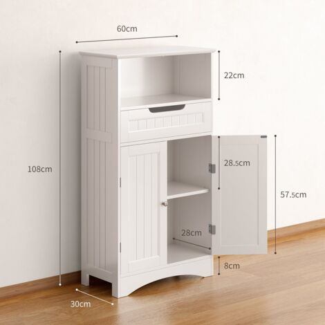 Bealife Mobile Bagno Mobile Basso con Piedini 4 Ripiani 2 Ante 1 Ripiano Regolabile 1 Cassetto