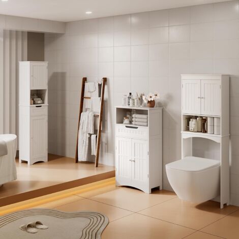 Bealife Mobile Bagno Mobile Basso con Piedini 4 Ripiani 2 Ante 1 Ripiano Regolabile 1 Cassetto
