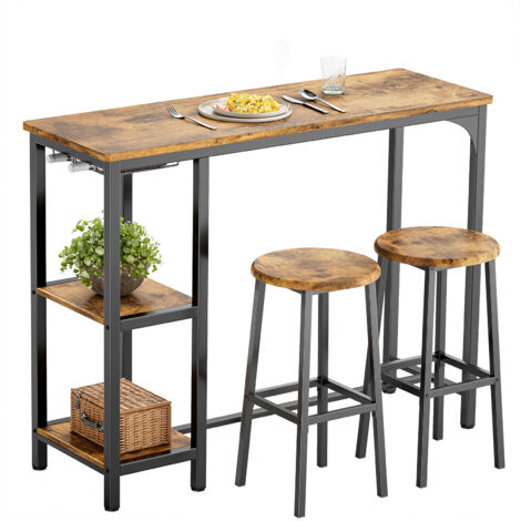 Bealife Set Tavolo da Bar Alto con 2 Sgabelli, Mobili per Cucina e Sala da Pranzo in Acciaio Marrone