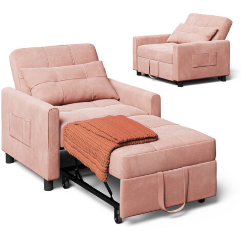 Bealife Poltrona Letto Convertibile Rosa Polverizzato Divano Letto Monoposto Modulabile Chaise Longue con Cuscino Regolabile, Contenitore e Rotelle Pieghevoli
