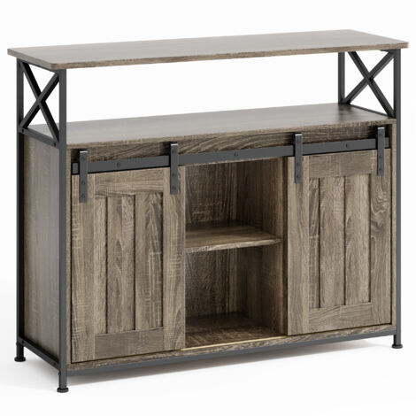Credenze e Buffet Bealife Mobile per l'Ordinamento 2 Porte Scorrevoli 3 Scaffali Regolabili per Salotto Grigio 100 x 33 x 80 cm