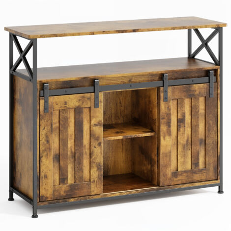 Credenze e Buffet Bealife Mobile per lo Stoccaggio con 2 Porte Scorrevoli e 3 Piani Regolabili per Sala Marrone 100 x 33 x 80 cm