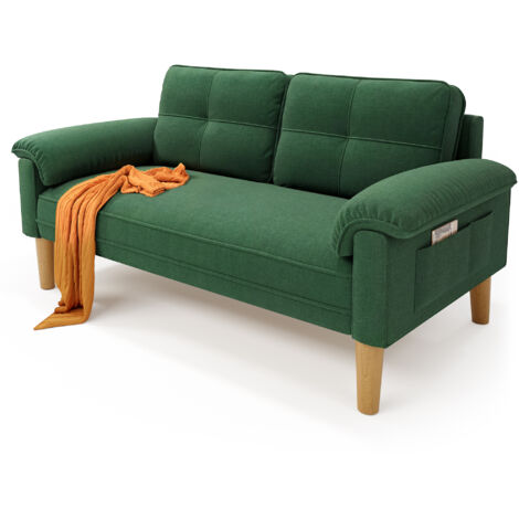 Divano 2 Posti Bealife con 2 Cuscini per lo Schienale e 2 Cuscini per i Braccioli Rivestimento in Tessuto Struttura in Legno Scandinavo per Soggiorno e Camera da Letto 144 x 77 x 77 cm Verde
