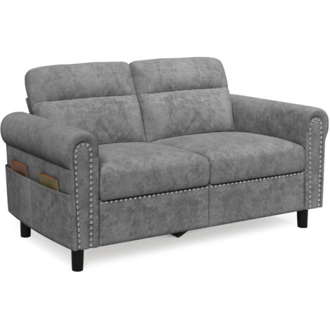 Divano a 2 Posti Bealife Tessuto Scamosciato con 2 Cuscini di Seduta e 2 Cuscini di Schienale Struttura in Legno e Metallo Adatto a Soggiorni Camere da Letto 152 x 76 x 84 cm Grigio