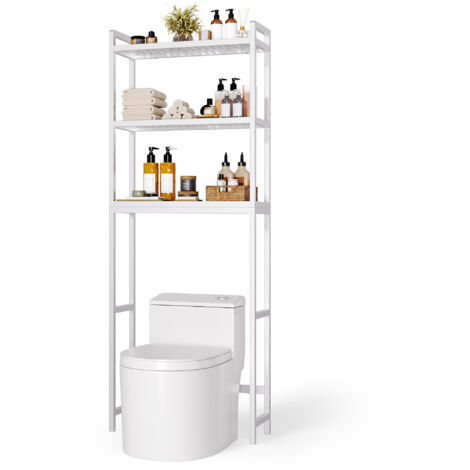 Mobile per Lavatrice a 3 Ripiani per Bagno Bealife Mensola Portaoggetti in Bambù per Lavatrice e WC Bianca 63 x 26 x 170 cm