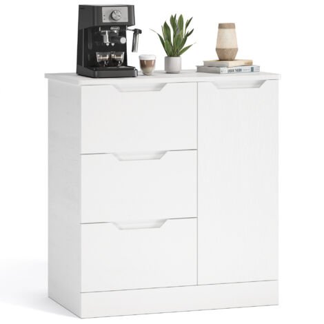 Credenza da Cucina Bealife Cassettiera Bianca con 1 Anta e 3 Cassetti Adatta a Soggiorno Ingresso Camera da Letto 80 x 35 x 76 cm