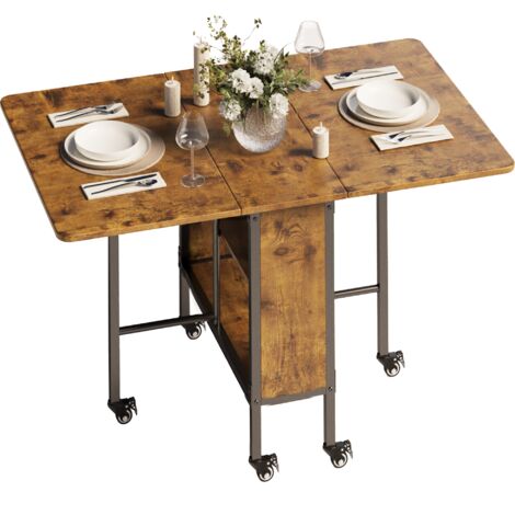 Tavolo Pieghevole spostabile Bealife con 6 Ruote e 1 Ripiano Centrale Struttura in Metallo Per 6 Persone 130 x 80 x 74 cm Vintage