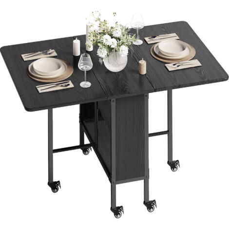 Tavolo Pieghevole spostabile Bealife con 6 Ruote e 1 Ripiano Centrale Struttura in Metallo Per 6 Persone 130 x 80 x 74 cm Nero