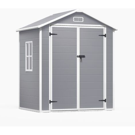 Capanno da Giardino in Resina Bealife 170 x 123,5 x 210 cm Chiudibile a Chiave per Attrezzi con Pavimento Impermeabile Antiruggine e Resistente Alla Corrosione Grigio Chiaro per Esterno
