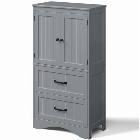 Mobiletto da Bagno 110 cm Bealife Mobili da Cucina con 2 Ante 2 Cassetti e Ripiani Regolabili per Bagni Soggiorni Grigio 60 x 30 x 110 cm (1/5)