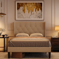 Letto 120x200 cm Bealife Letto Imbottito Struttura Semplice Listelli in Legno di Abete e Contenitore 20 cm Beige