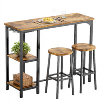 Bealife Set Tavolo da Bar Alto con 2 Sgabelli, Mobili per Cucina e Sala da Pranzo in Acciaio Marrone
