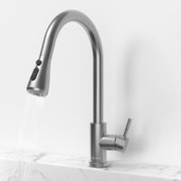 Rubinetto Cucina Coree Miscelatore Cucina Collo di Cigno Lucidato a Spazzola Cannella Estraibile Rotazione 360° Lavello in Acciaio Inossidabile 304 2 Modalità