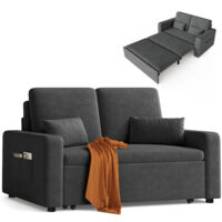 Poltrona Convertibile Bealife Divano Letto a 2 Posti 2 Cuscini 2 Tasche Laterali Poltrona Sdraio Ruote Pieghevoli 147 x 82 x 87 cm