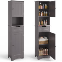Mobile Colonna da Bagno Bealife Mobili bagno su Piedi Armadio Alto 2 Porte 1 Cassetto 5 Parate Regolabili Grigio