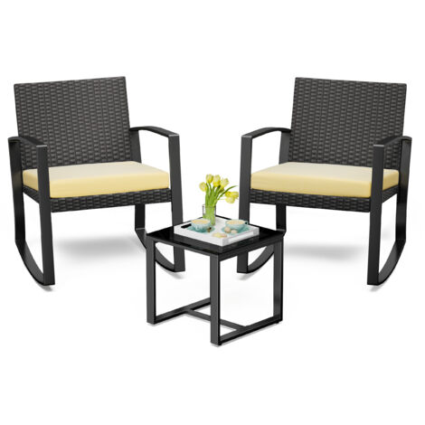 Bealife 2-Personen Gartenset aus Stahl Gartenmöbel mit Liegestuhl und Kissen – Sicherheitsglas-Tisch für Terrasse, Balkon und Außenbereich Beige