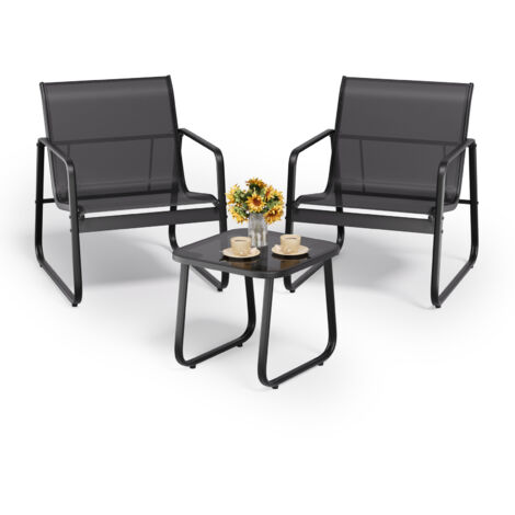 Bealife 2-Personen Gartenset aus Stahl und Textilène Gartenmöbel mit Esstisch aus Sicherheitsglas – Gartenmöbel Set für Terrasse, Balkon und Außenbereich (1/5)