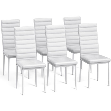 Bealife 6er-Set Esszimmerstühle mit gepolsterten PU-Leder-Sitzen, Metallgestell und weißen Gummifüßen