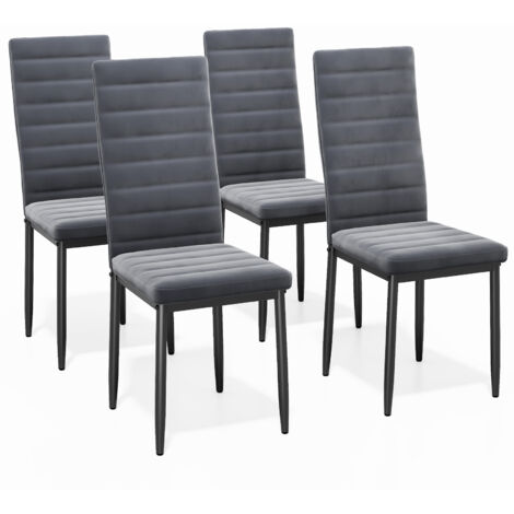Bealife 4 Esszimmerstühle Set mit gepolsterten Velours-Küchenstühlen, Metallgestell mit Gummifüßen in Dunkelgrau