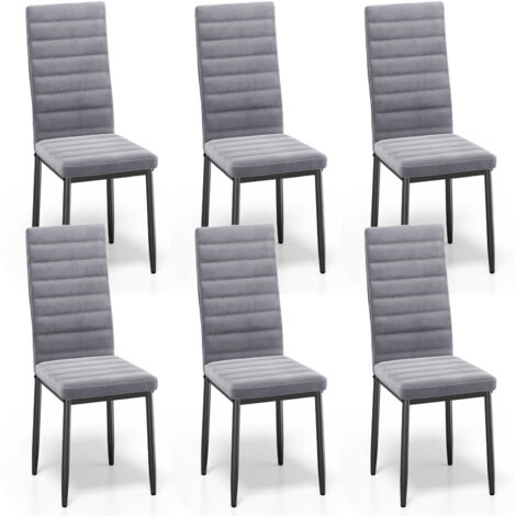 Bealife 6er-Set Esszimmerstühle mit gepolstertem Veloursstoff-Sitz, Metallgestell und Gummifüßen in Hellgrau