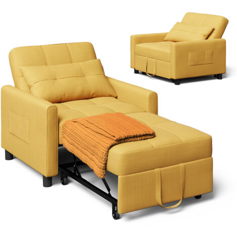 Bealife Umwandelbarer Sessel Sonnen-gelb 1-Personen Schlafcouch Modularer Langstuhl mit verstellbarem Kissen, Stauraum und klappbaren Rollen