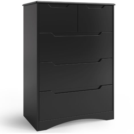 Kommode Bealife 5 Schubladen Staufmöbel mit integriertem Griff und Anti-Stolper-Vorrichtung für Schlafzimmer, Wohnzimmer, Veranda Schwarz