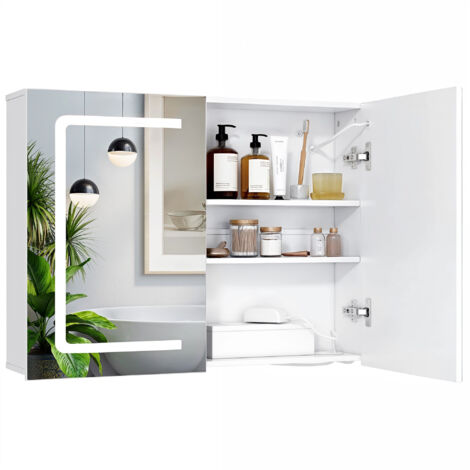 Bealife LED Spiegelschrank Bad mit Beleuchtung Badezimmer Spiegelschrank mit Beleuchtung Badezimmerschrank mit Dimmbar, Verstellbare Glasablage Steckdosenleiste 80x60x16 cm