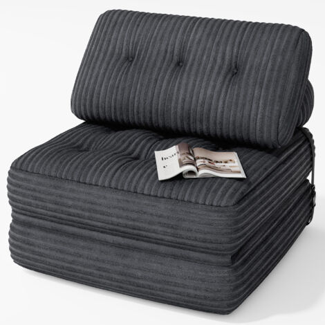 Sofas Schlafsofas Bealife 1-Personen-Sesselbett mit Rückenlehne ohne Montage kordierter Samt langes Kissen dunkelgrau 85 x 85 cm