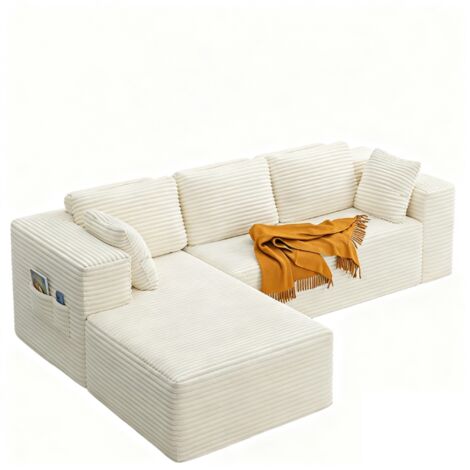 Bealife L-förmiges Ecksofa Modulares mit Cordkissen keine Installation Erforderlich Geeignet für Wohnzimmer Arbeitszimmer Schlafzimmer Leseecke Beige
