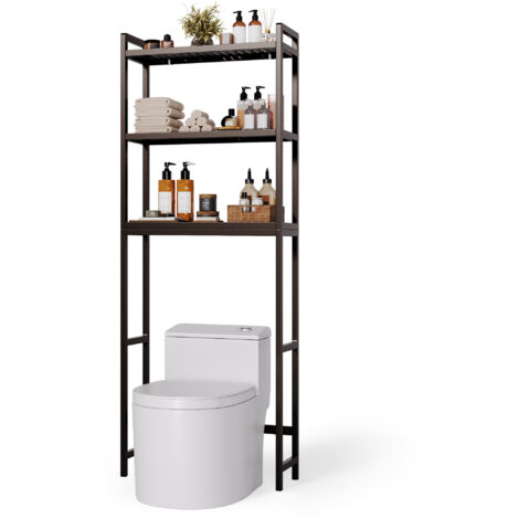 3-stöckiges Badezimmerregal Bealife Toilettenregal Waschmaschinenregal WC-Regal Bambus Schwarz 63 x 26 x 170 cm