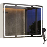 Badezimmer Spiegelschrank Bealife Badezimmerschränke mit 3 Spiegeln und LED-Beleuchtung zur Aufbewahrung von Haartrockner Steckdosen und Toilettenartikeln 80 x 16 x 60 cm Weiß