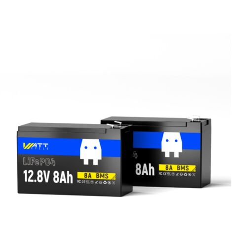 Batterie LiFePO4 12V 8Ah Rechargeable – Cycle Profond 2000x, BMS Intégré, Pour Solaire, Camping, UPS