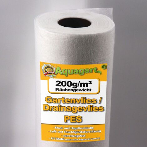 Geotextil no tejido de 47,5 m², película de acolchado, velo de drenaje 200 g, 1,9 m